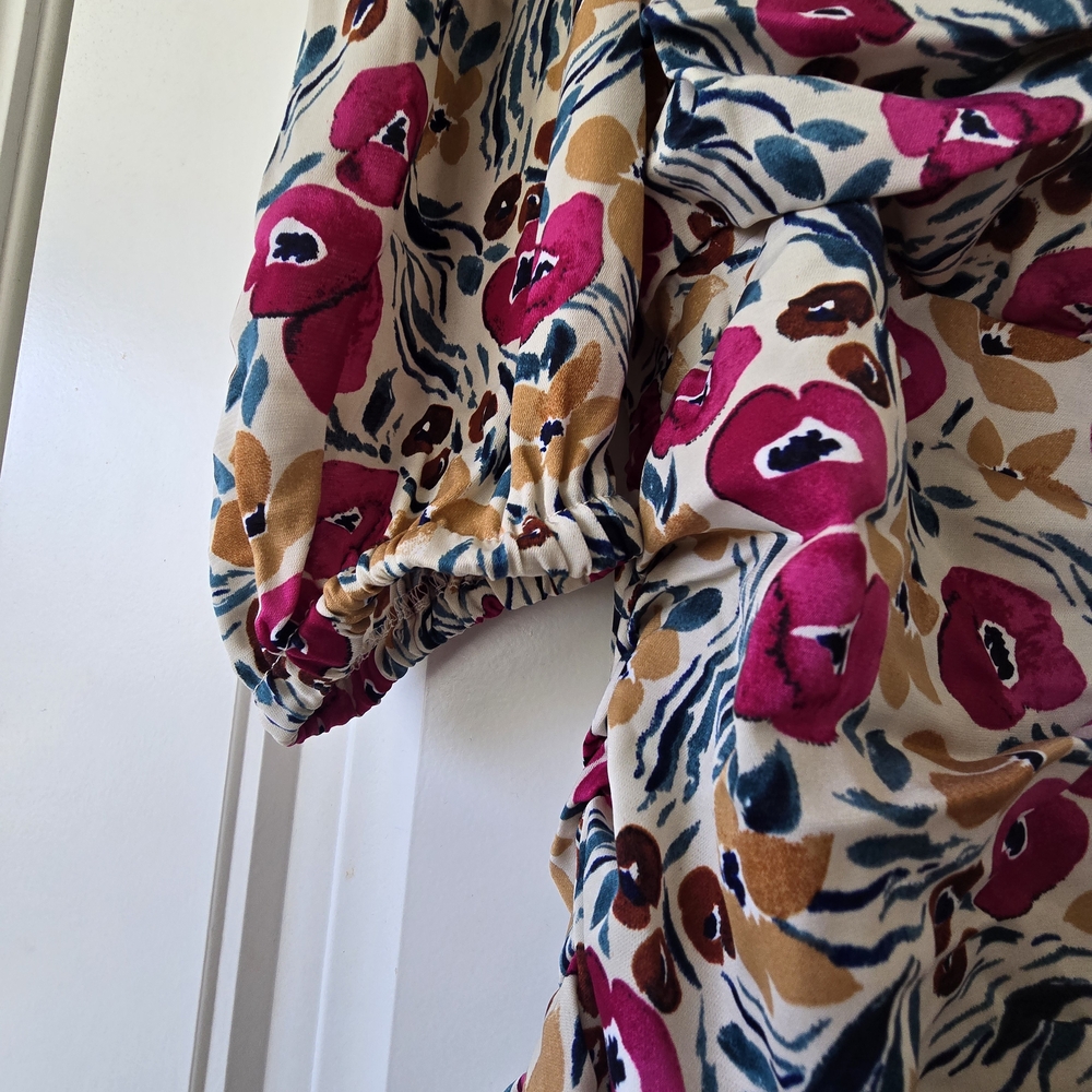 Nwt Bishop + Young Carly Ruched Floral Mini Dress S Puff Sleeve Bodycon - Picture 14 of 15
